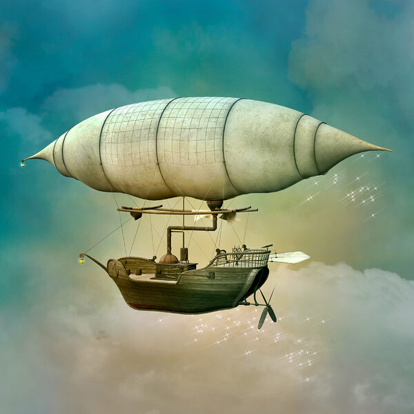 Ein Steampunk-Luftschiff am Himmel Ein Steampunk-Luftschiff am Himmel
