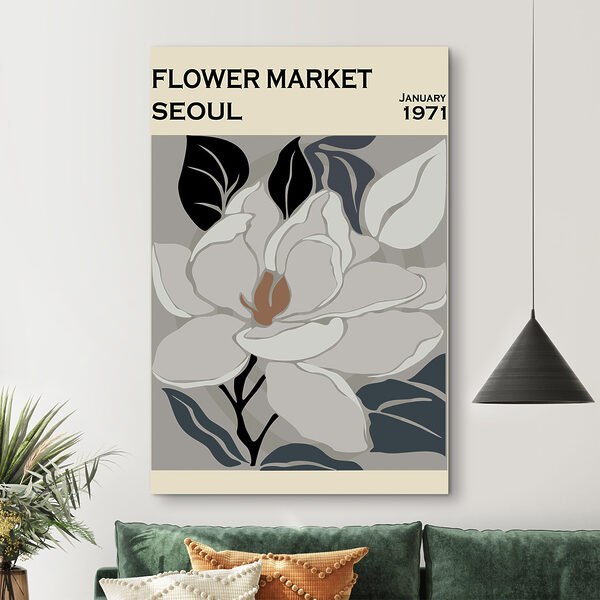 Eine weiße Blume mit schwarzen Blättern Wandbilder Eine weiße Blume mit schwarzen Blättern