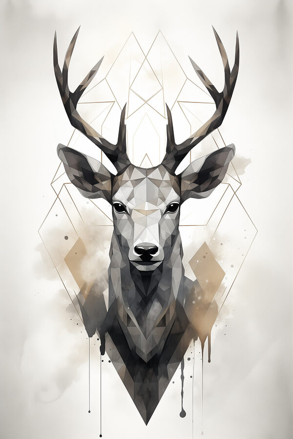 Ein Hirsch mit Geweih und einem geometrischen Muster Ein Hirsch mit Geweih und einem geometrischen Muster