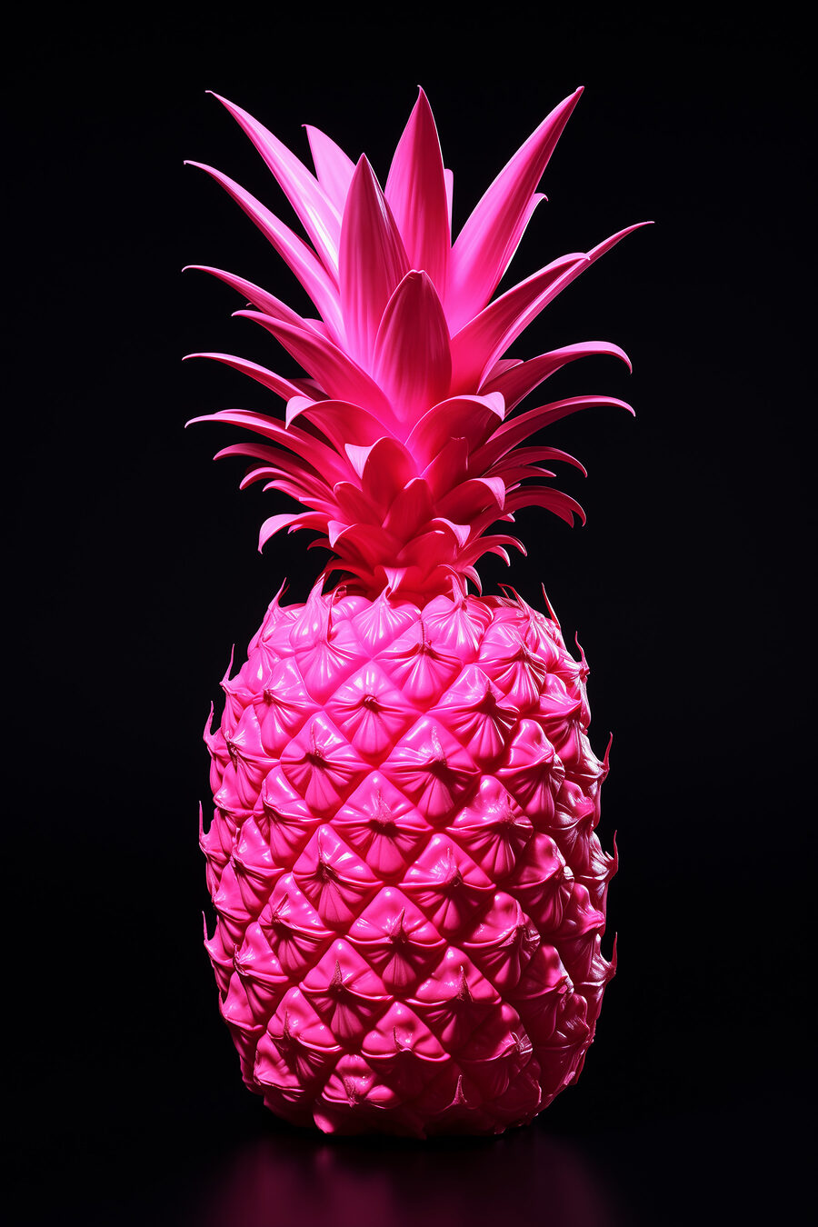 Eine rosa Ananas mit schwarzem Hintergrund Eine rosa Ananas mit schwarzem Hintergrund