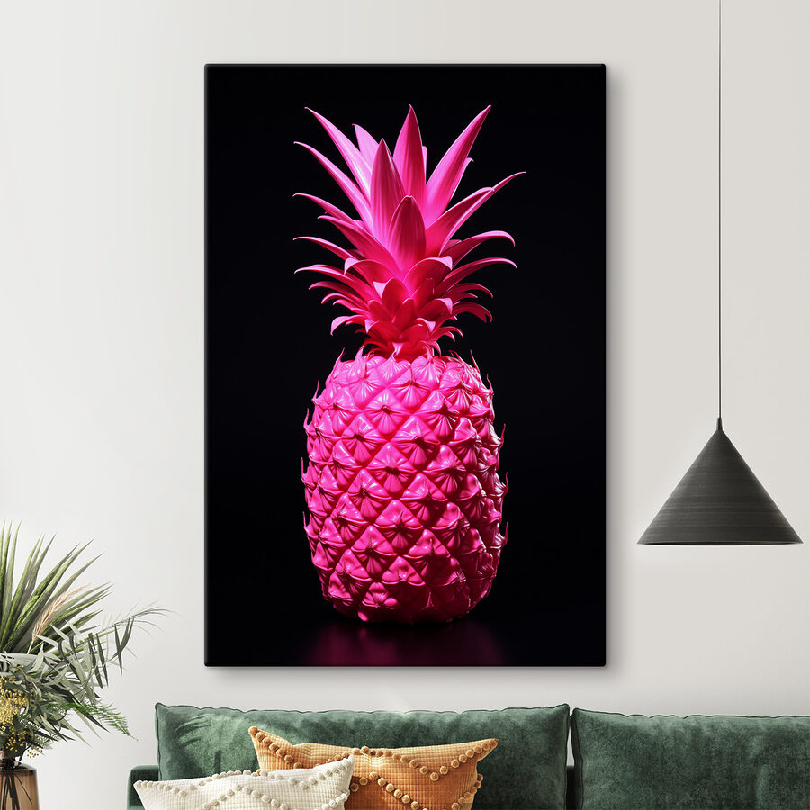 Eine rosa Ananas mit schwarzem Hintergrund Eine rosa Ananas mit schwarzem Hintergrund