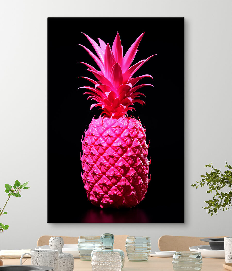 Eine rosa Ananas mit schwarzem Hintergrund Eine rosa Ananas mit schwarzem Hintergrund