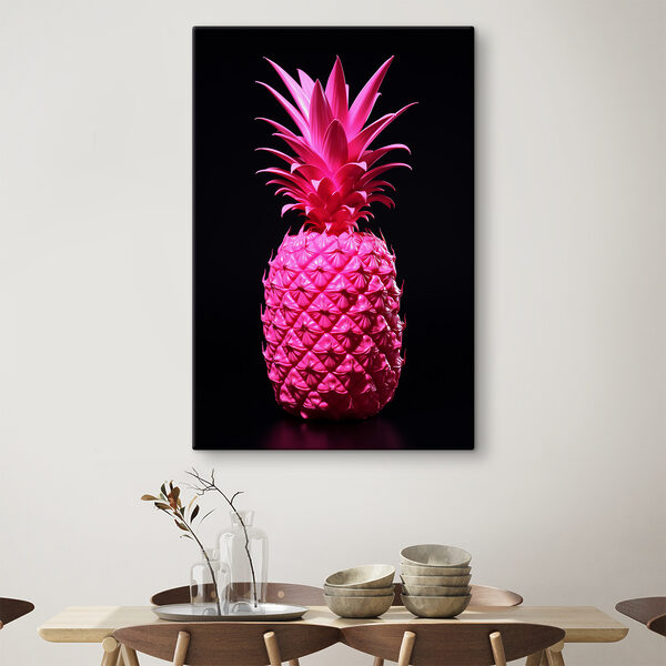 Eine rosa Ananas mit schwarzem Hintergrund Eine rosa Ananas mit schwarzem Hintergrund