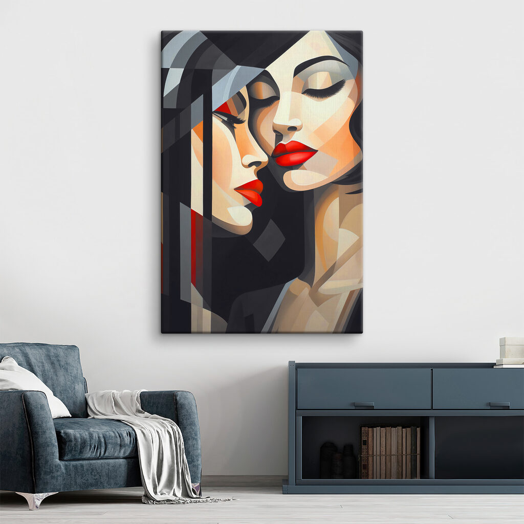A painting of women with red lips A painting of women with red lips