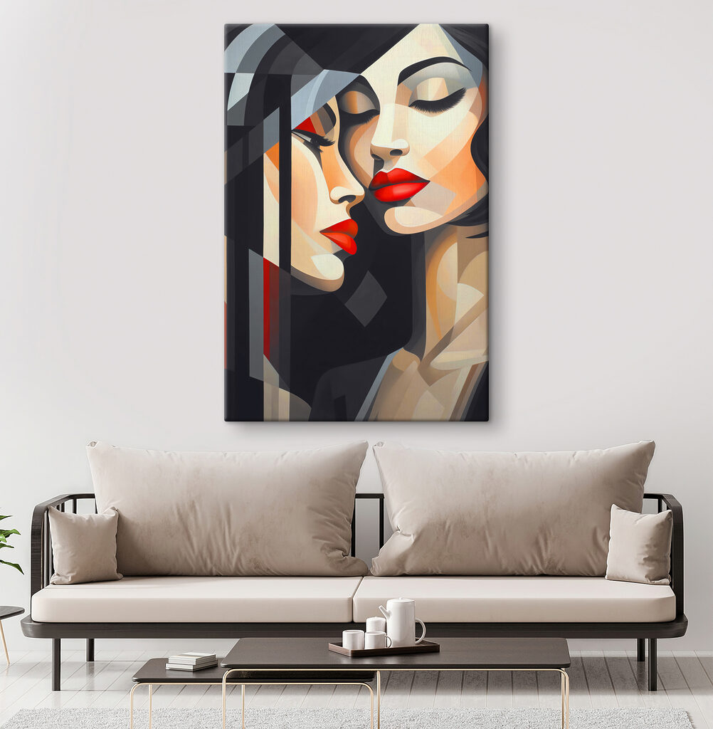 A painting of women with red lips A painting of women with red lips