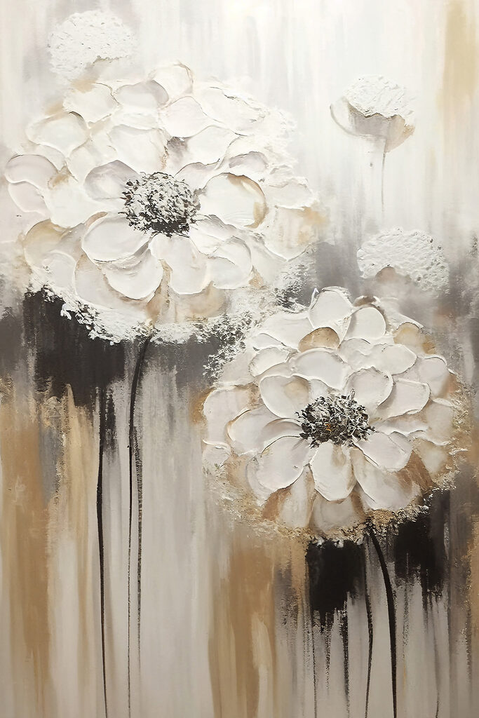 A painting of white flowers A painting of white flowers