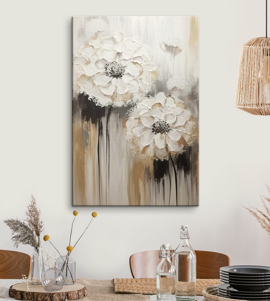 Ein Gemälde mit weißen Blumen