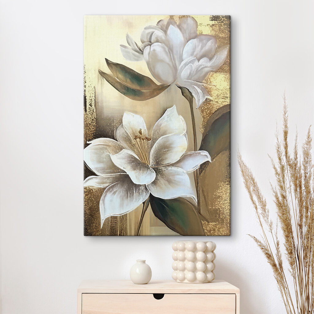 A painting of flowers on a wall