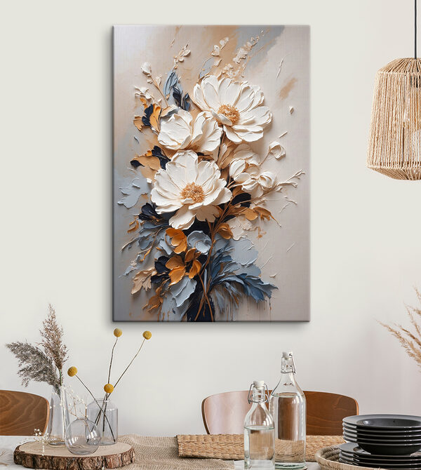 Ein Gemälde mit Blumen an der Wand Ein Gemälde mit Blumen an der Wand