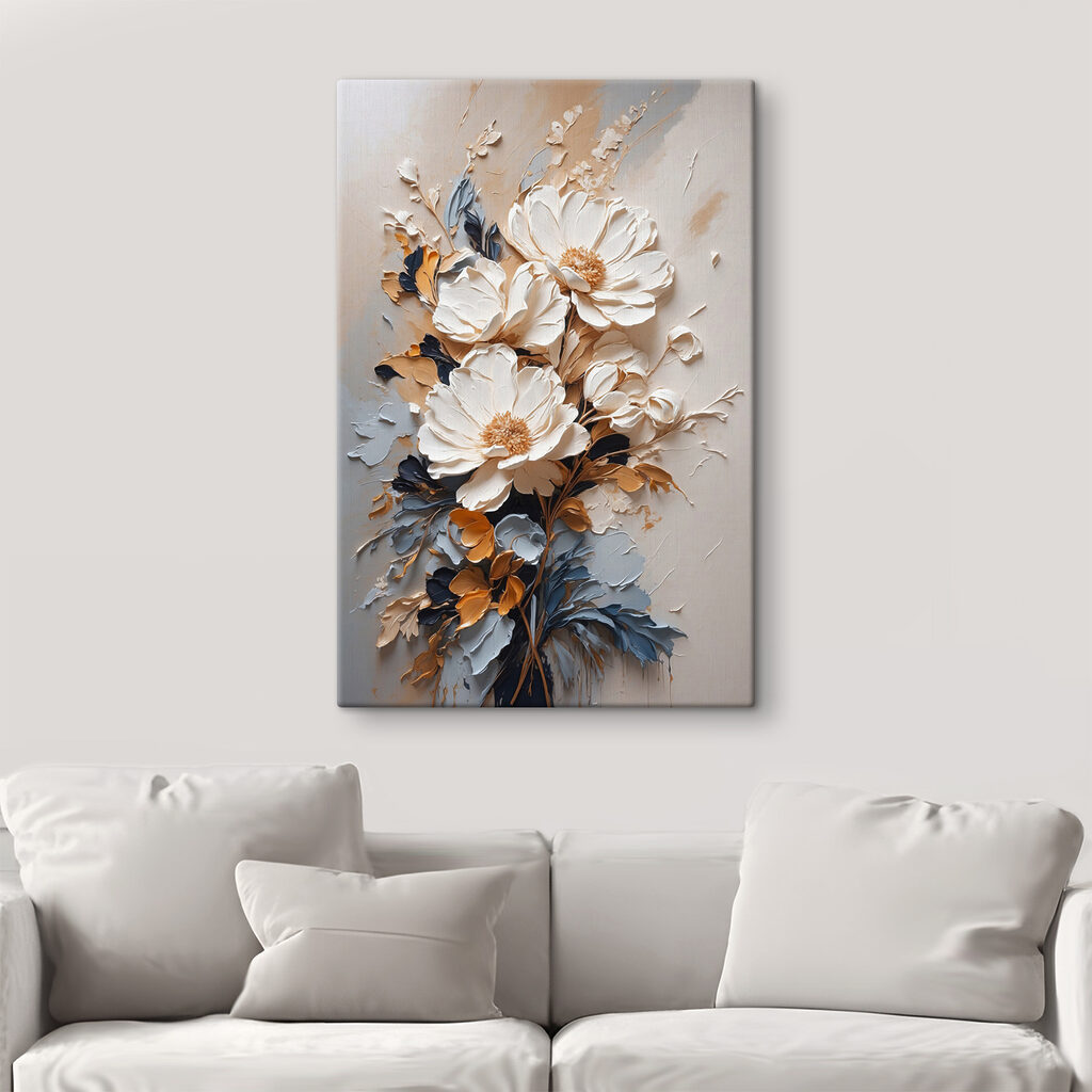 A painting of flowers on a wall