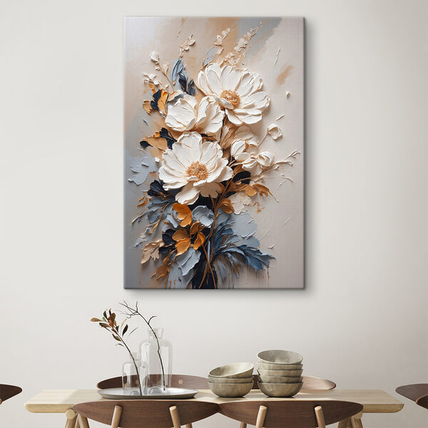 Ein Gemälde mit Blumen an der Wand Ein Gemälde mit Blumen an der Wand