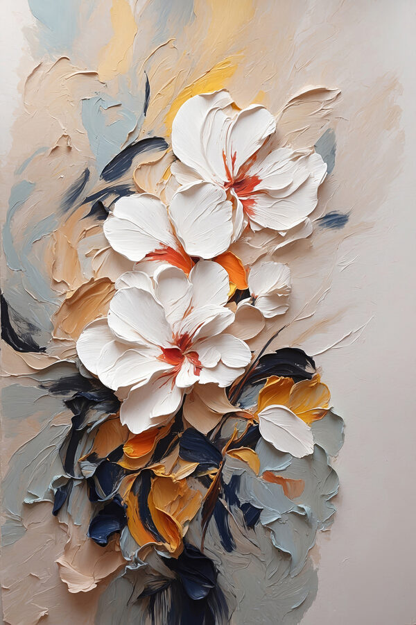 Ein Gemälde mit Blumen an der Wand Ein Gemälde mit Blumen an der Wand