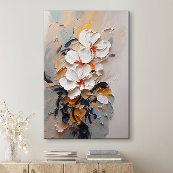 Ein Gemälde mit Blumen an der Wand Ein Gemälde mit Blumen an der Wand