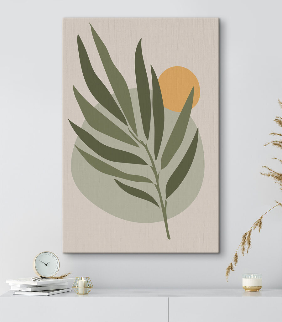 Ein grünes Blatt mit einem gelben Kreis
