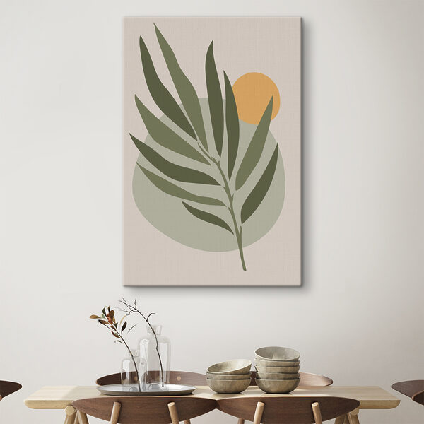 Ein grünes Blatt mit einem gelben Kreis Ein grünes Blatt mit einem gelben Kreis