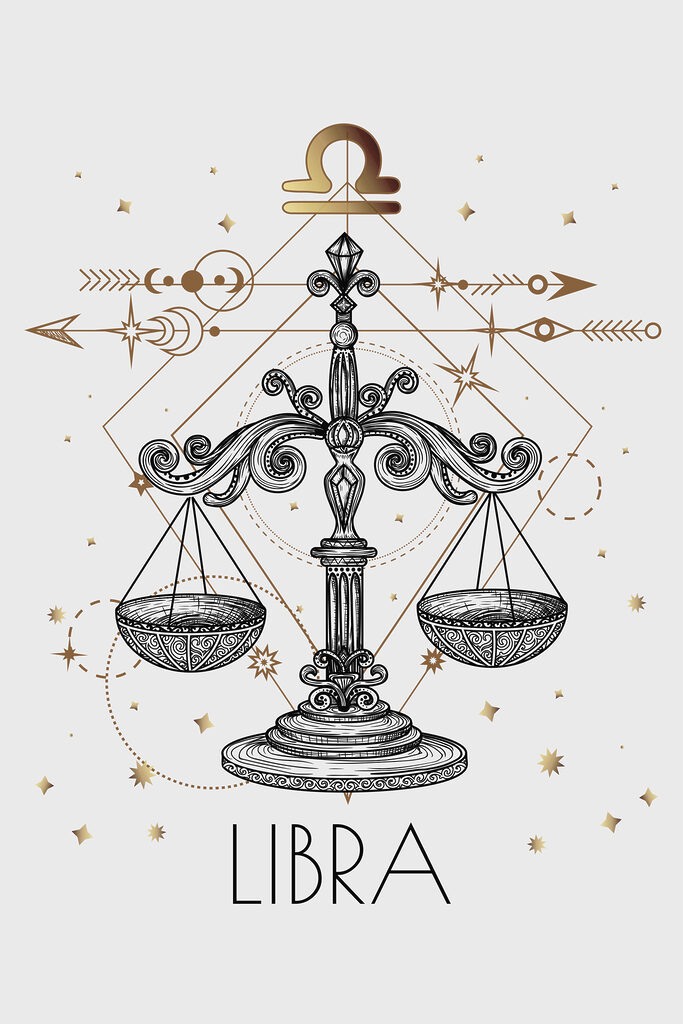 A drawing of a libra zodiac sign