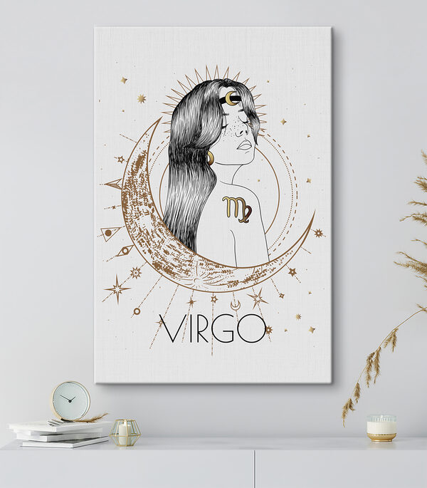 A drawing of a woman with a moon and stars