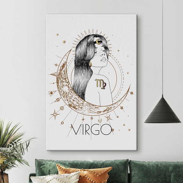 A drawing of a woman with a moon and stars