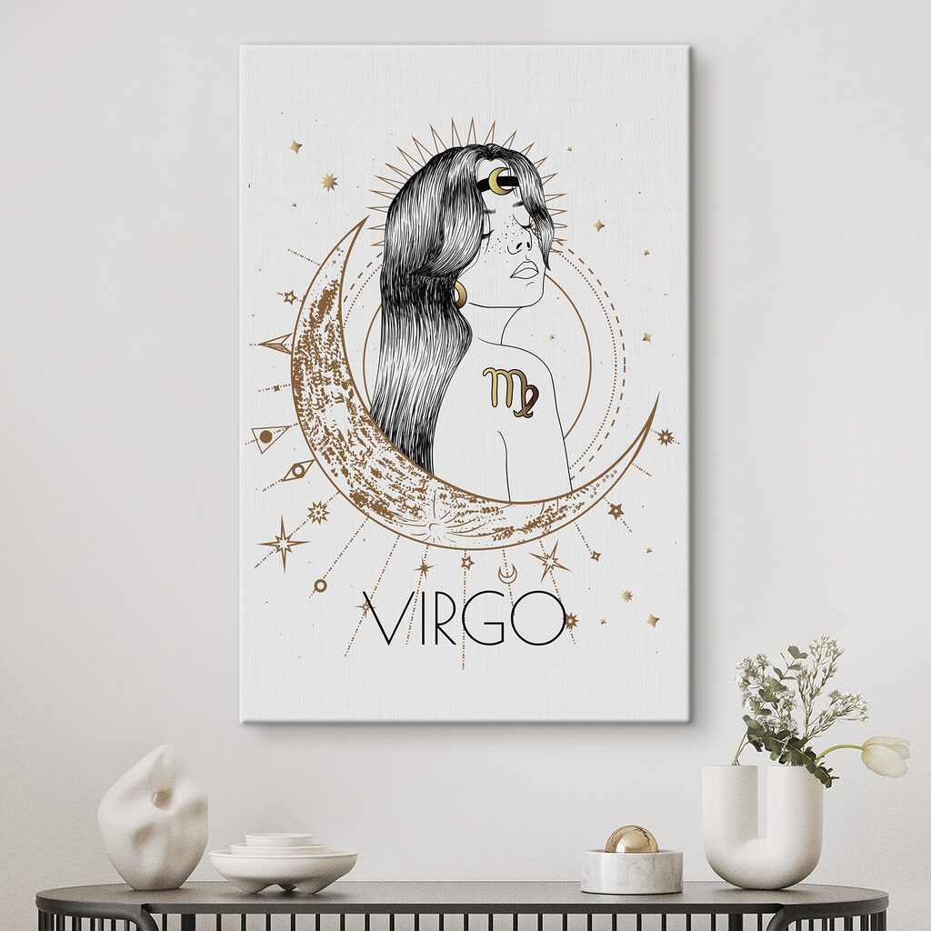 A drawing of a woman with a moon and stars
