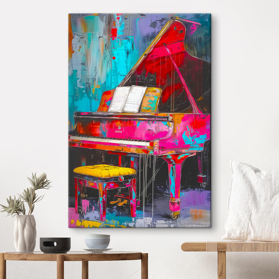 Ein rosa Klavier mit einem Hocker Ein rosa Klavier mit einem Hocker