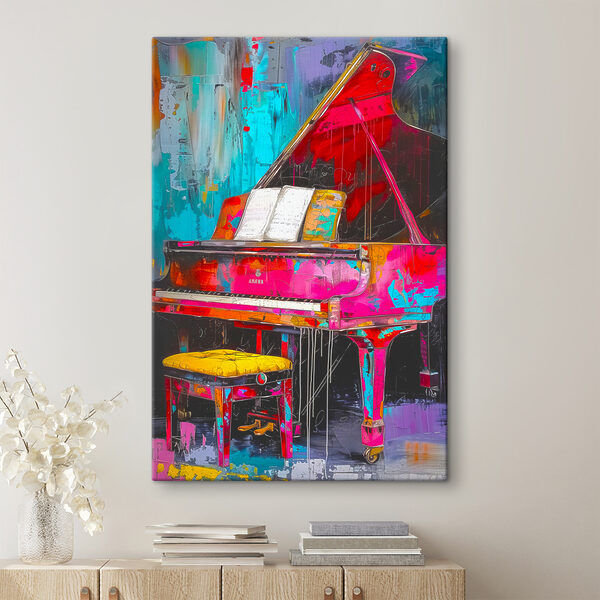 Ein rosa Klavier mit einem Hocker Ein rosa Klavier mit einem Hocker