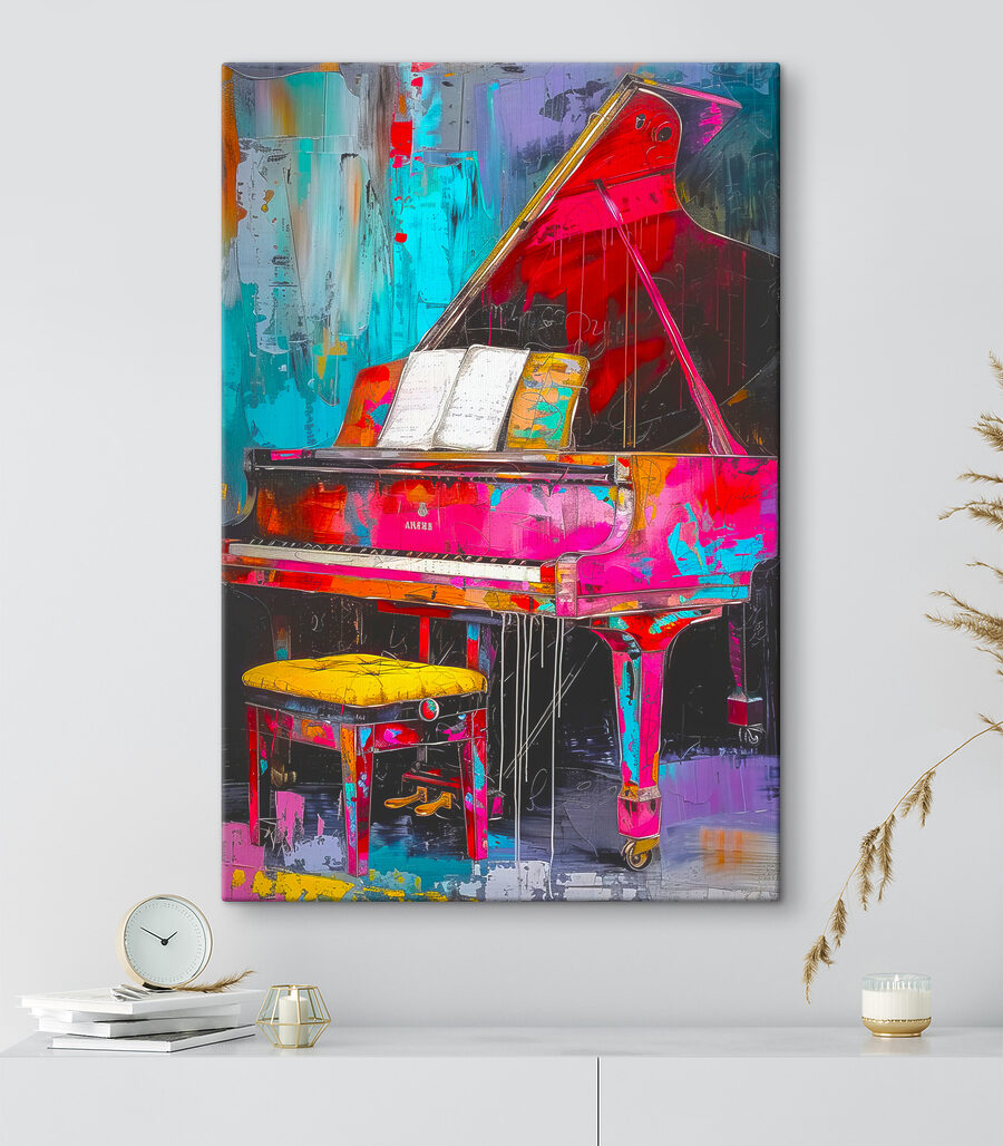 Ein rosa Klavier mit einem Hocker Ein rosa Klavier mit einem Hocker