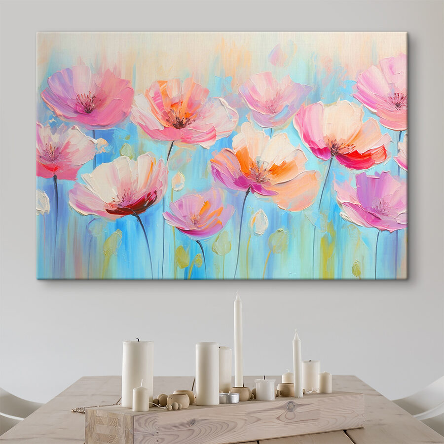 Ein Gemälde mit rosa Blumen Ein Gemälde mit rosa Blumen