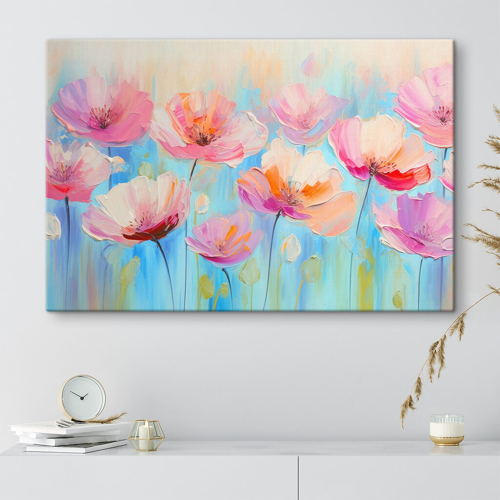 A painting of pink flowers