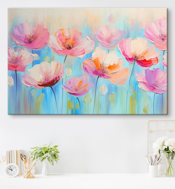 Ein Gemälde mit rosa Blumen Ein Gemälde mit rosa Blumen