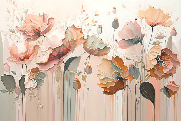 Ein Gemälde mit Blumen an der Wand Ein Gemälde mit Blumen an der Wand