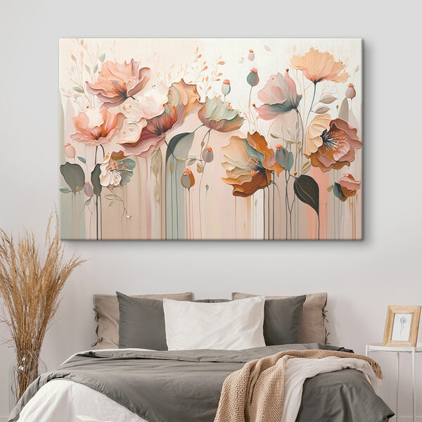 Ein Gemälde mit Blumen an der Wand Ein Gemälde mit Blumen an der Wand
