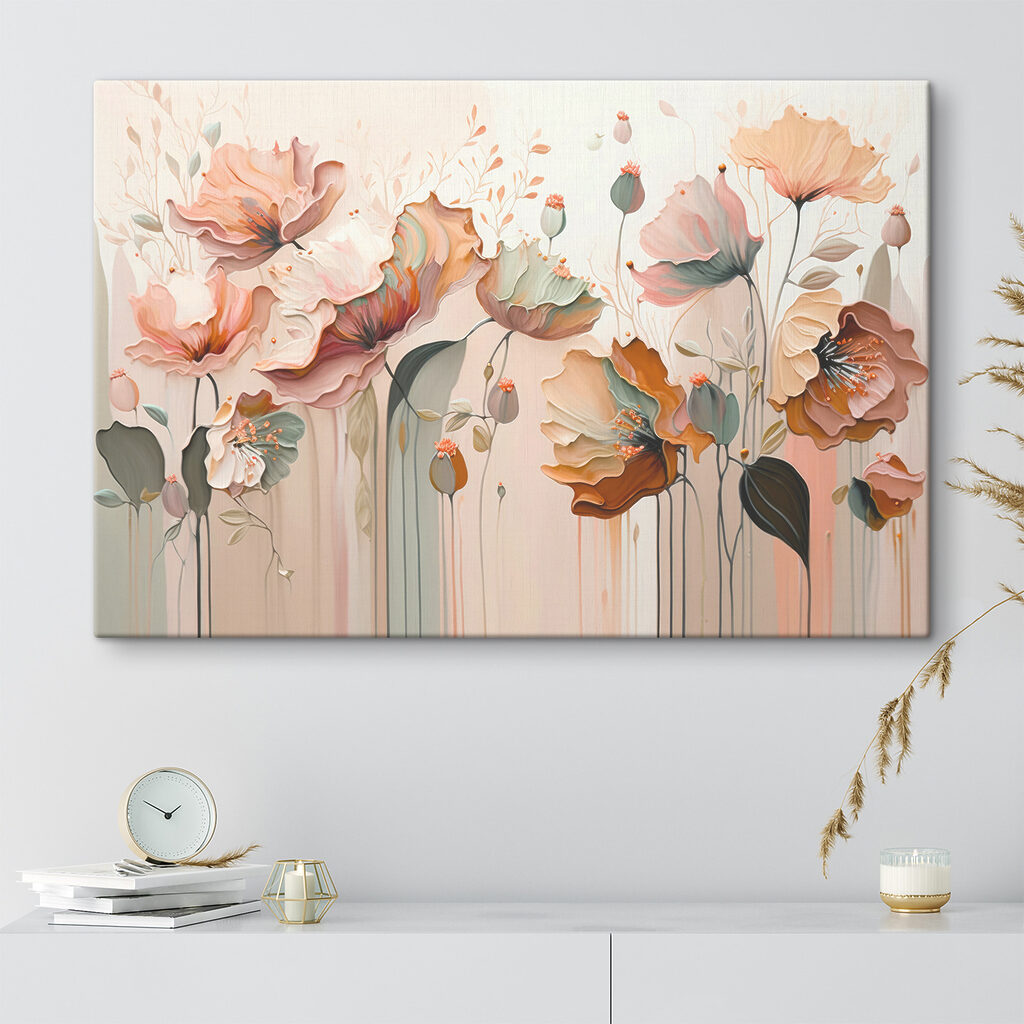 A painting of flowers on a wall