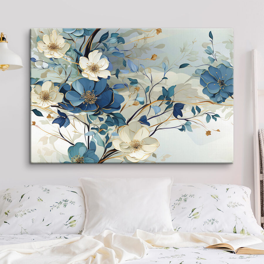 Ein Gemälde mit Blumen und Blättern
