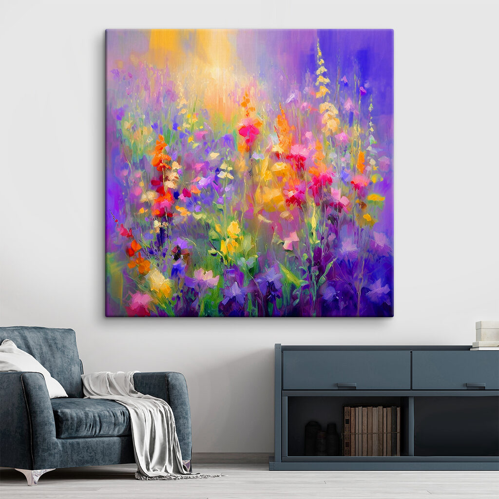 A painting of flowers in a field