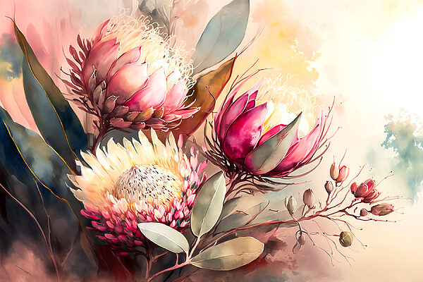 Ein Gemälde mit Blumen und Blättern Ein Gemälde mit Blumen und Blättern