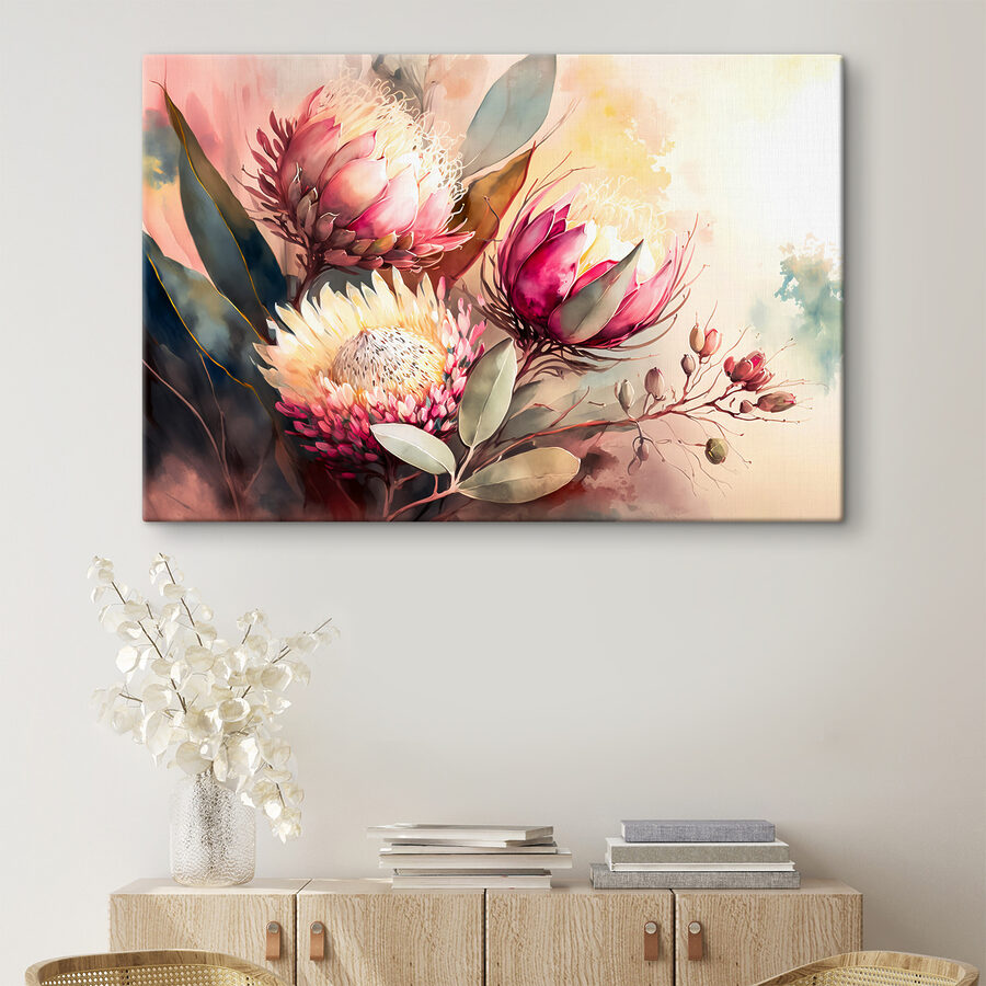 Ein Gemälde mit Blumen und Blättern