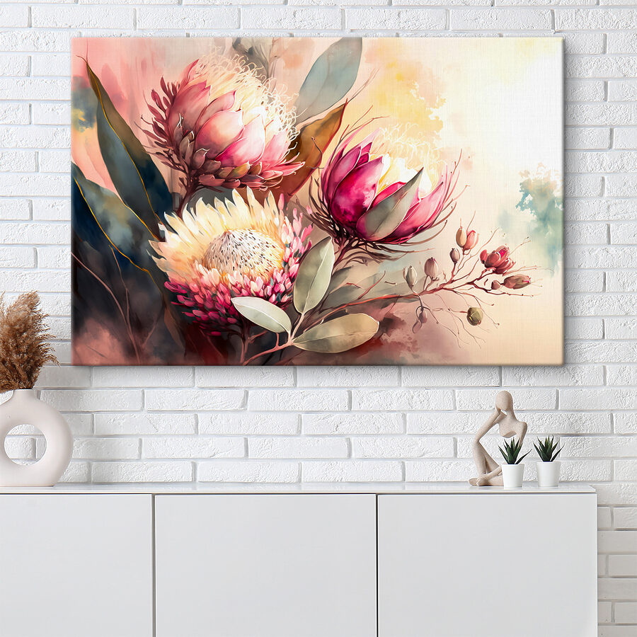 Ein Gemälde mit Blumen und Blättern