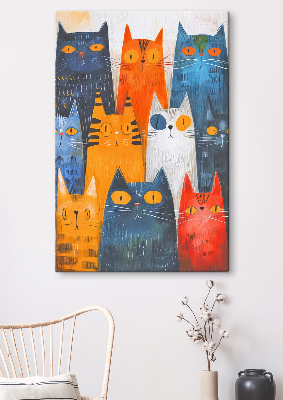 Eine Gruppe von Katzen mit verschiedenen Farben