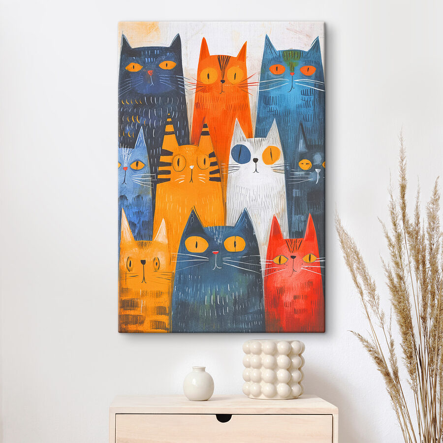 Eine Gruppe von Katzen mit verschiedenen Farben