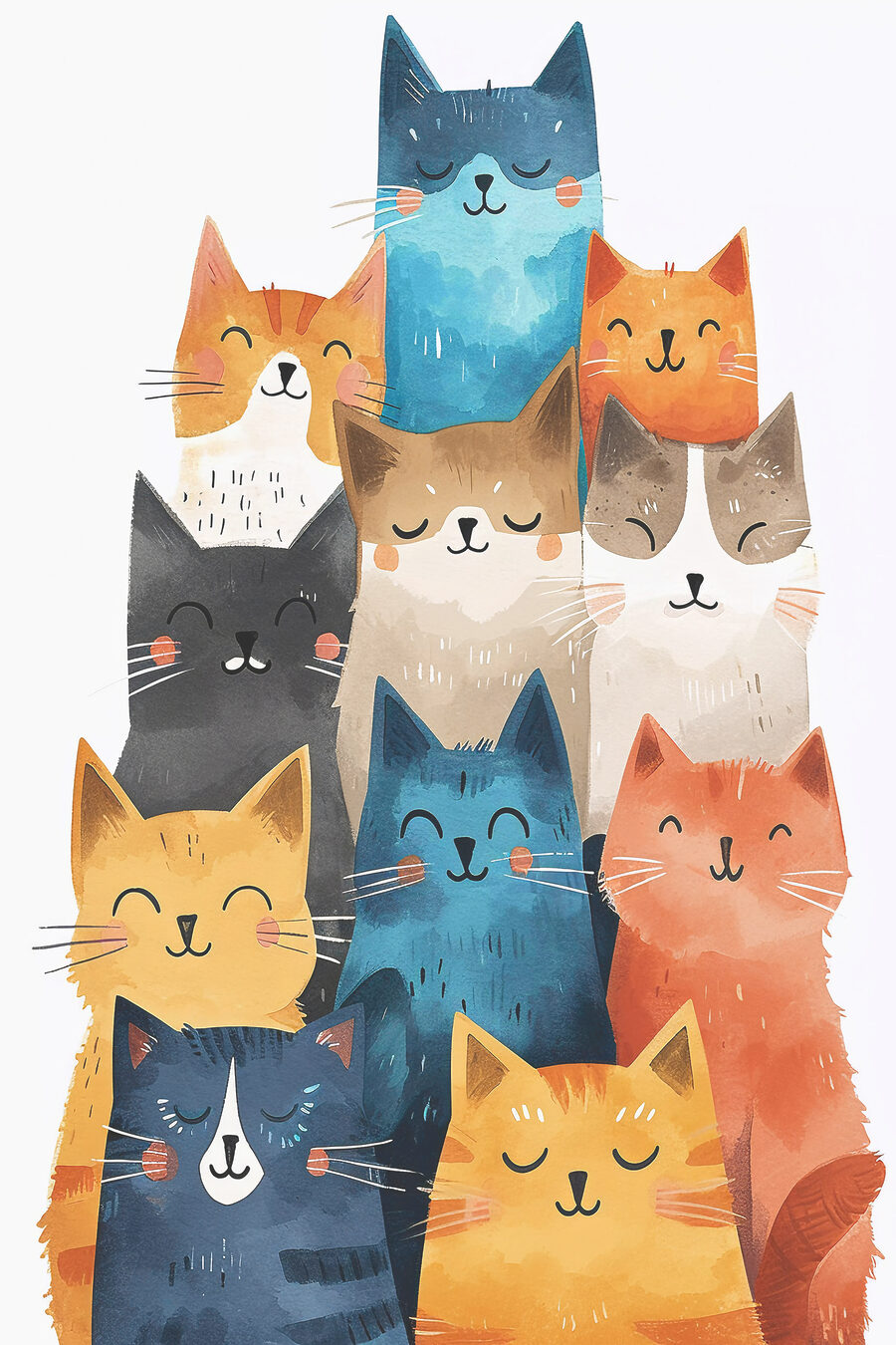 Eine Gruppe von Katzen mit verschiedenen Farben