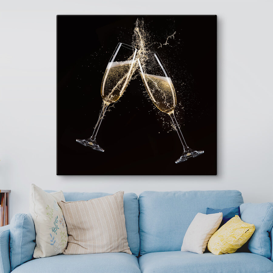 Wandbilder Zwei Gläser Champagner mit Sprühflüssigkeit – Bild 3
