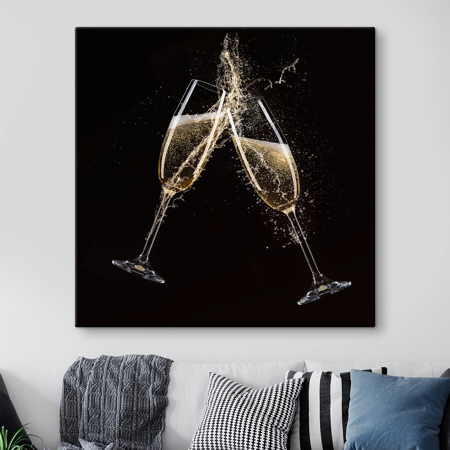 Wandbilder Zwei Gläser Champagner mit Sprühflüssigkeit – Bild 4