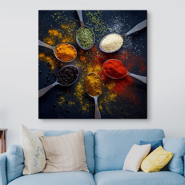 A group of spoons with different spices