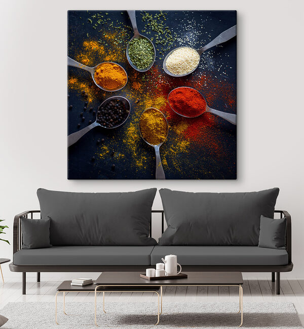 A group of spoons with different spices