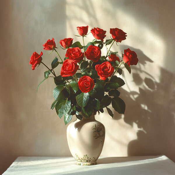 Eine Vase mit roten Rosen Eine Vase mit roten Rosen