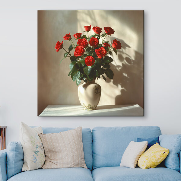 Eine Vase mit roten Rosen Eine Vase mit roten Rosen