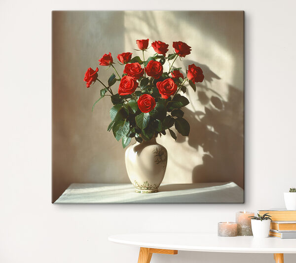 Eine Vase mit roten Rosen Eine Vase mit roten Rosen