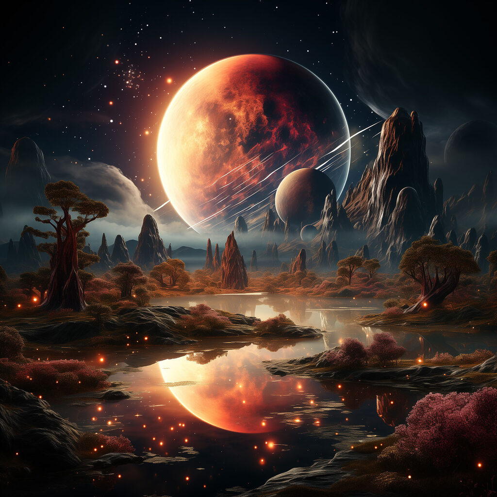 A landscape with a river and a moon A landscape with a river and a moon