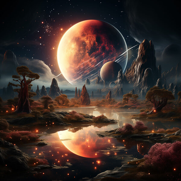 A landscape with a river and a moon A landscape with a river and a moon