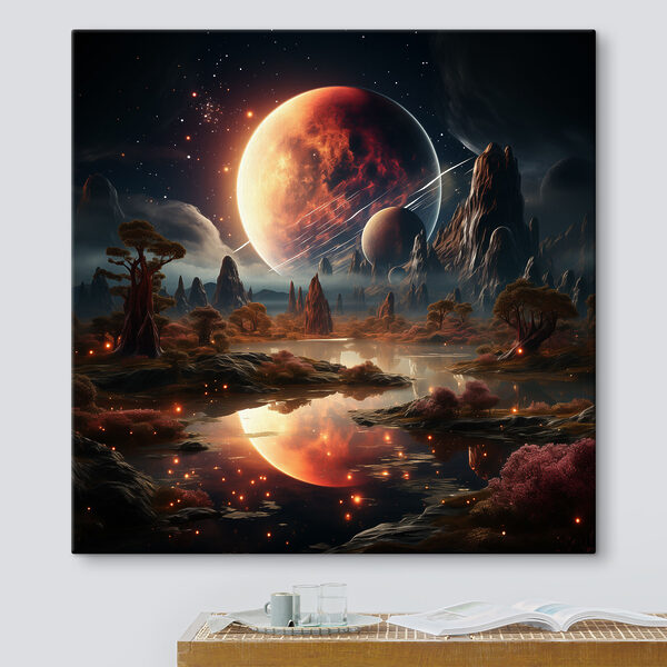 Eine Landschaft mit einem Fluss und einem Mond Wandbilder Eine Landschaft mit einem Fluss und einem Mond